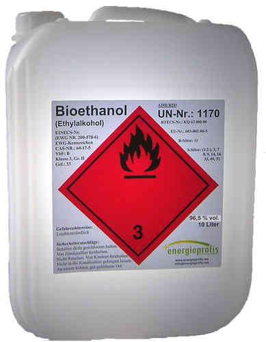 120 Liter Kamin Bioethanol 96,6% in Kanistern VERSANDKOSTENFREI